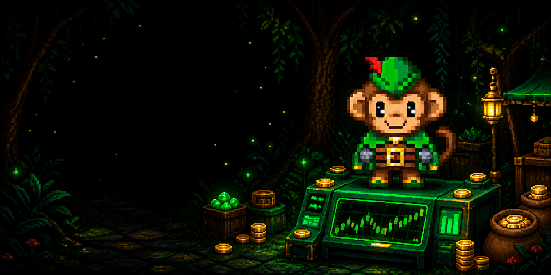 Robinhood Pixel Monkey in the enchanted market